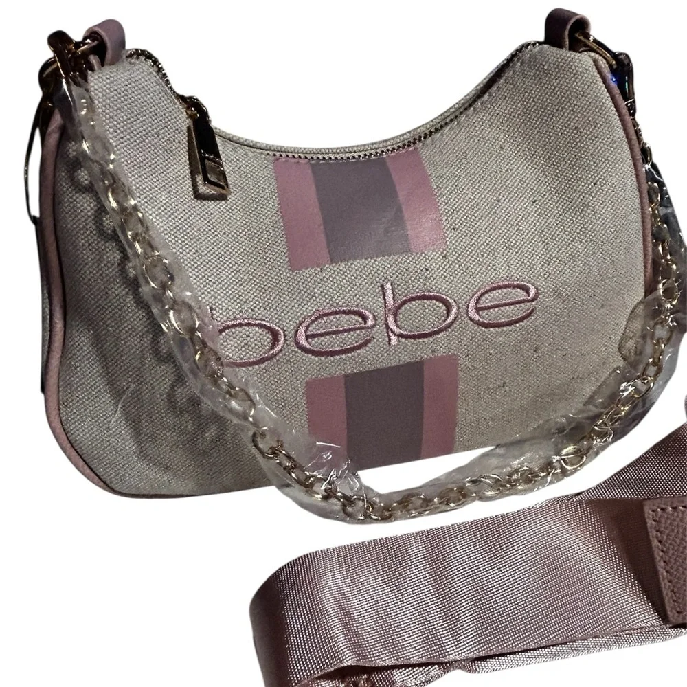 Bebe Beige and Pink Shoulder Bag - Picture 1 of 8